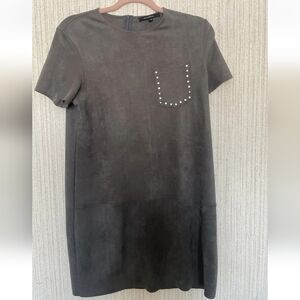 Olivaceous Size Medium Gray Faux Suede Dress Pocket Stud Accents